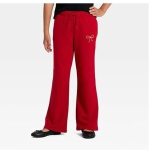 NWT Cat & Jack Girls Pull-On Bow French Terry Pants- Red (L)